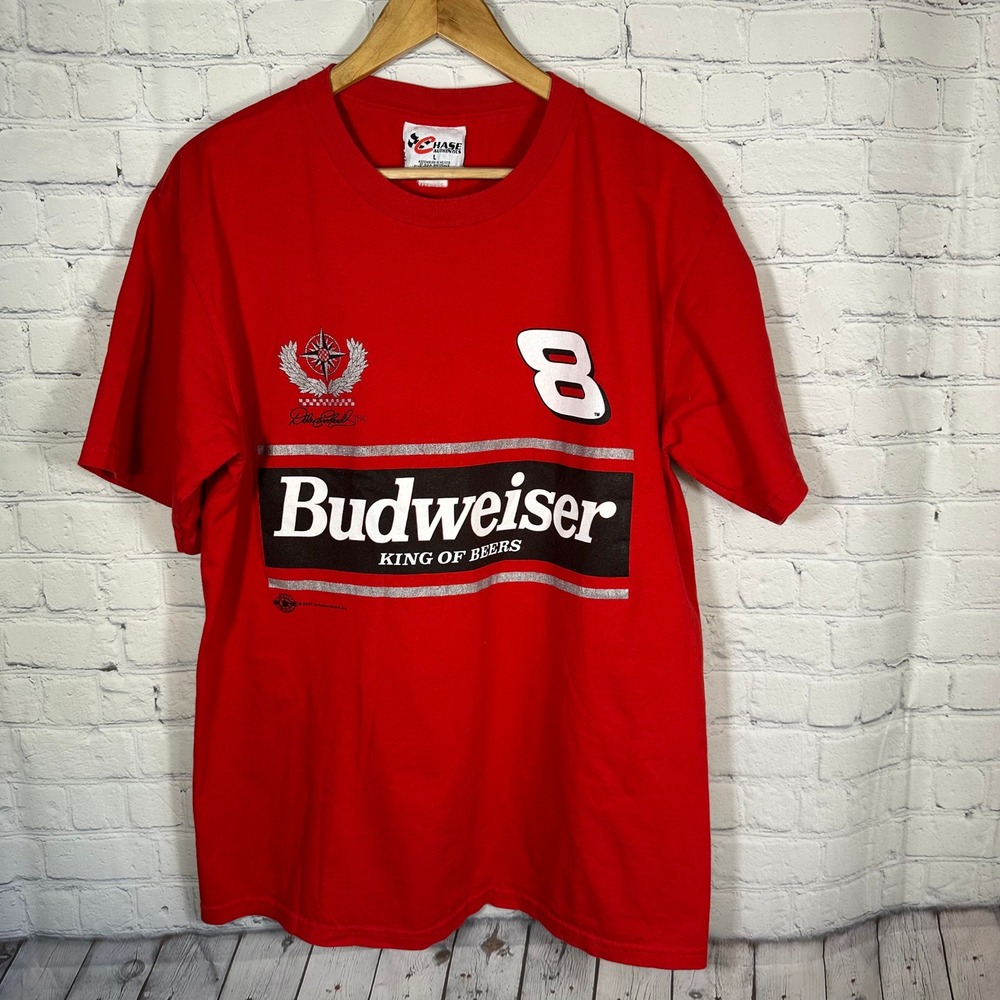 Vintage 2000 Dale Earnhardt Jr Budweiser Racing T-Shirt Mens Large Red NASCAR 8